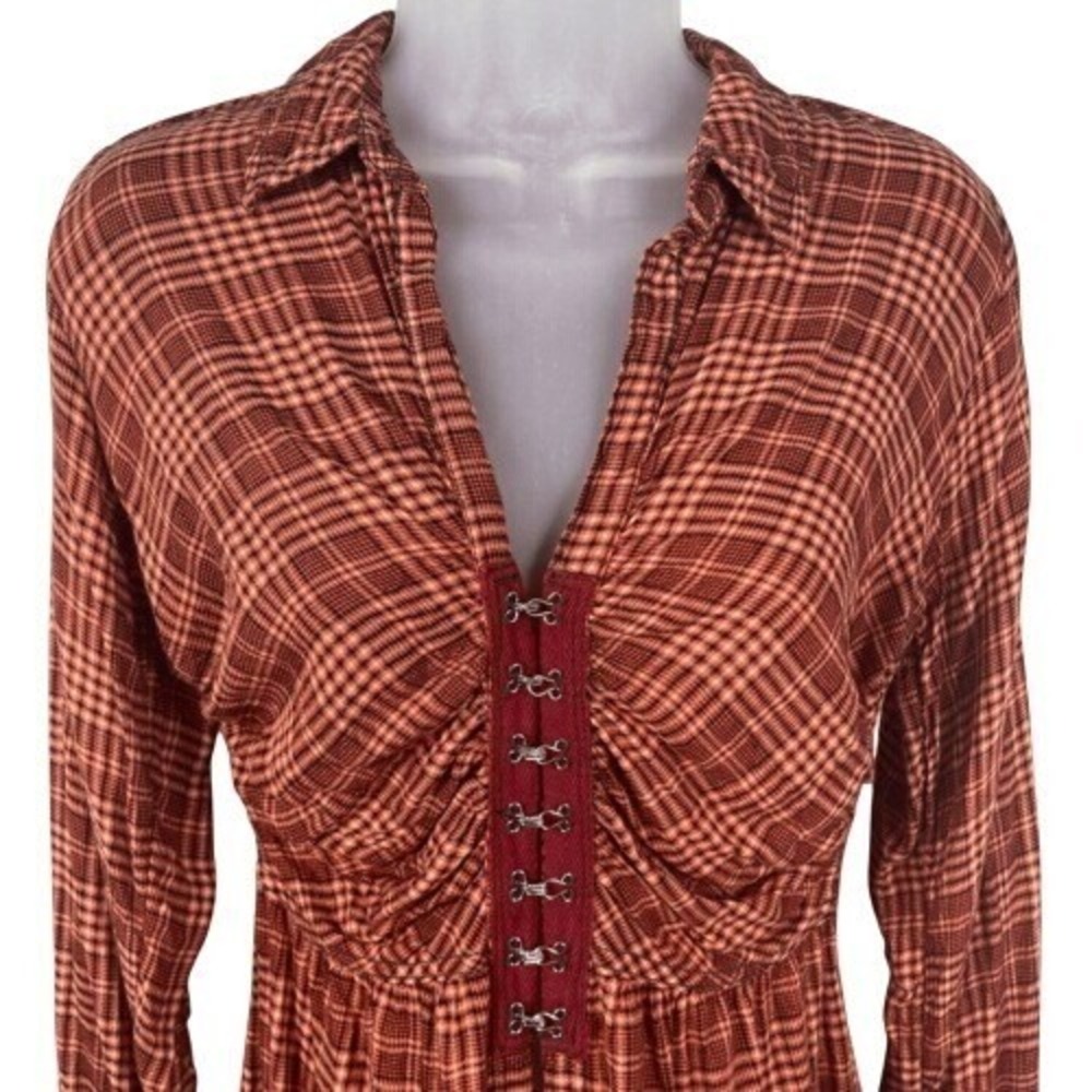 We The Free Catalynn‎ Plaid Hook-and-Eye Fitted Top Red XS - Picture 4 of 12